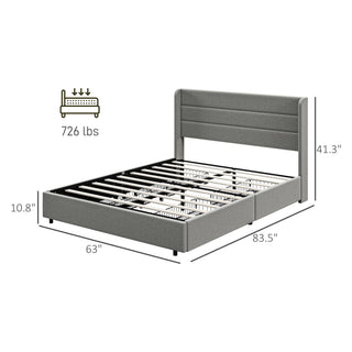 Sunvega Queen Upholstered Platform Bed Frame with Storage Drawers and Headboard