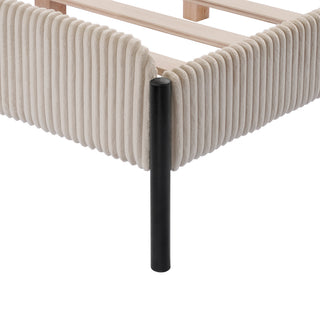 Sunvega Queen Upholstered Bed with Channeled Headboard and Sturdy Metal Frame