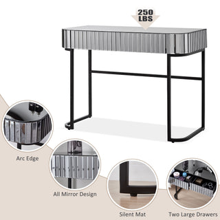 Sunvega Mirrored Makeup Vanity Table with Stainless Steel Base and 2 Drawers