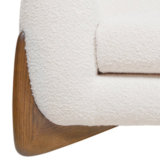 Sunvega Modern Puffy Platform Bed with Arched Headboard in Ivory White Boucle
