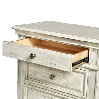 Sunvega Nightstand With USB Charging In Cathedral White Vintage Finish