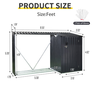 Sunvega Durable Rust-Resistant Metal Firewood Storage Shed for Indoor and Outdoor Use