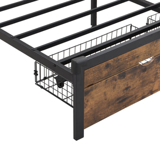 Sunvega Full Size Metal Platform Bed Frame with Wooden Headboard and Footboard