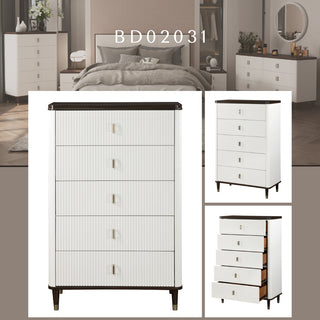 Sunvega White and Walnut Finish Nightstand with USB Port and Drawer