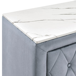 Sunvega Gray Fabric Upholstery Nightstand with Faux Marble Top and Two Drawers