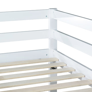 Sunvega Twin over Twin Floor Bunk Bed with Ladder and Strengthened Slats in Espresso