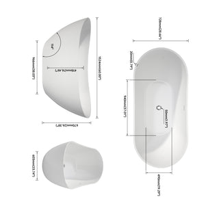 Sunvega Premium High-back Oval Acrylic Freestanding Soaker Bathtub Non-Slip Easy Clean