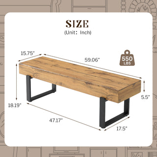 Sunvega 59" Modern Black MDF Bench with Metal Legs for Entryway and Bedroom