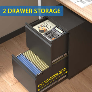 Sunvega 2 Drawer Mobile File Cabinet with Lock for Legal Letter A4 Size