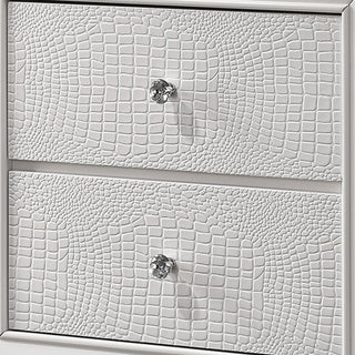 Sunvega Textured Pattern Nightstand with 2 Drawers and Metal Knobs, White