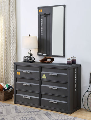 Sunvega Industrial Metal Dresser with 6 Drawers and Gunmetal Finish
