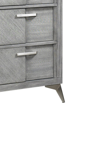 Sunvega 5 Drawer Chest in Gray with Custom Hardware and Book Matched Veneers