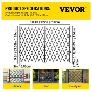 Sunvega Double Folding Security Gate with 360 Degree Rolling Caster and Lock