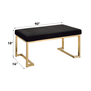 Sunvega Black Faux Fur Upholstered Rectangular Armless Backless Bench with Champagne Gold Base