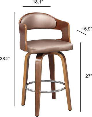 Sunvega Medieval Retro Golden 27-Inch Swivel Barstool with Black Leather Seat