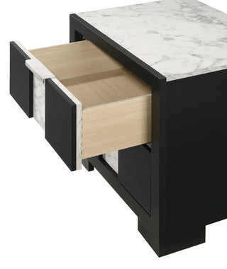 Sunvega Black and White Finish Nightstand with Two Drawers and Metal Knobs