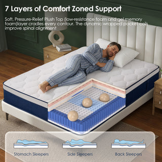 Sunvega 10 Inch Full Size Breathable Cooling Gel Memory Foam Hybrid Mattress