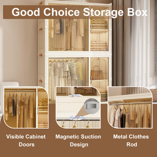 Sunvega Portable Wardrobe Closet Storage Organizer with 9 Magnetic Doors and Hanging Rod