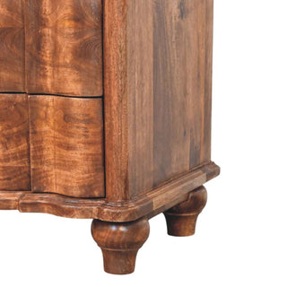 Sunvega Handcrafted Solid Mango Wood Valencia Bedside with 3 Drawers in Warm Roasted Almond Tone