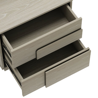 Sunvega Modern Whitewashed Oak Nightstand with Two Push Open Drawers for Bedroom