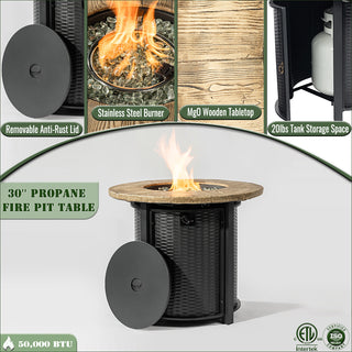 Sunvega 30-Inch Round Propane Fire Pit Table with 50000 BTU Heat for Patio