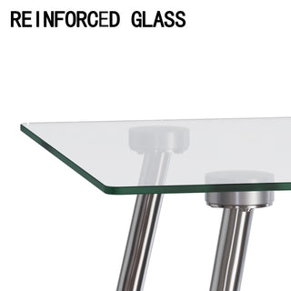 Sunvega Modern Rectangular Glass Dining Table with Tempered Tabletop and Silver Metal Legs