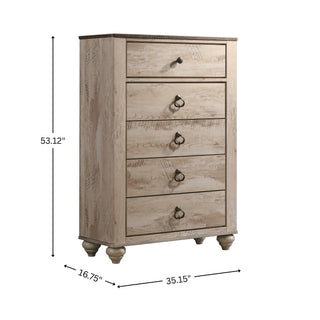 Sunvega White Wash Finish Contemporary Patched Wood Top Chest with 5 Drawers