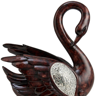Sunvega Floral Foliage Swan Decor with Crackle Glass Mirror Pattern on Pedestal Base