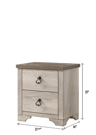 Sunvega Cottage Style Distressed Two Drawer Nightstand with Driftwood Finish