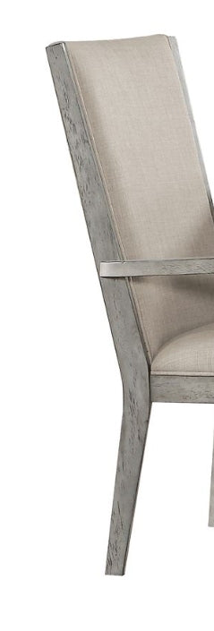 Sunvega Fabric Upholstered Side Chair with Wooden Backrest and Gray Oak Finish