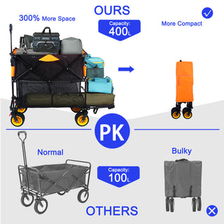 Sunvega Extra Long Folding Wagon Cart with Large Capacity and All-Terrain Wheels