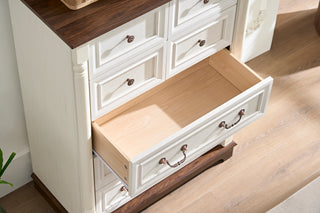 Sunvega 7-Drawer Solid Wood Dresser with Antique Two-Tone Wood Grain and Distressed Finish