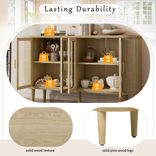 Sunvega Modern Farmhouse Sideboard Cabinet with Glass Doors and Adjustable Shelves for Kitchen Dining Room