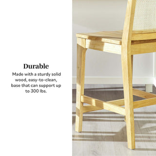 Sunvega Transitional Solid Wood and Rattan Counter Stool Set with Woven Upholstery