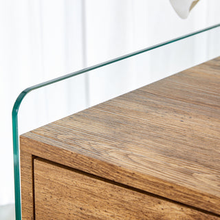 Sunvega MDF and Tempered Glass Double-Drawer Bedside Table with Storage Cabinet