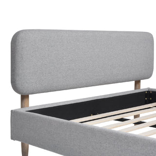 Sunvega Low Profile Upholstered Queen Platform Bed with Headboard Light Grey