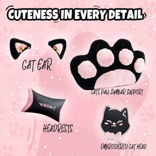 Sunvega Cute Cat Gaming Chair with Paw Lumbar Cushion for Girls and Teens