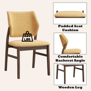 Sunvega Yellow Fabric and Walnut Finish Wooden Side Chair with Padded Seat