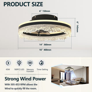 Sunvega Ultra Quiet Ceiling Fan with Light and Hidden Blades for Bedroom