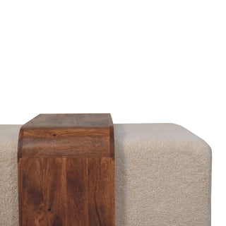 Sunvega Solid Mango Wood Duo Bench with Boucle Seats in Warm Honey Caramel Finish