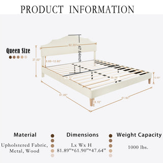 Sunvega King Size Upholstered Platform Bed with Adjustable Linen Headboard
