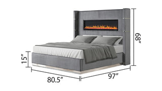 Sunvega King Size Upholstered Wooden Bed with Bluetooth Speakers and USB Ports
