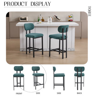 Sunvega Modern Upholstered Fabric Bar Stools Set of 2 with Black Metal Legs for Kitchen Island