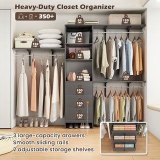 Sunvega High Capacity Wardrobe Rack with 3 Drawers, Shelves & Expandable Hanger Rods