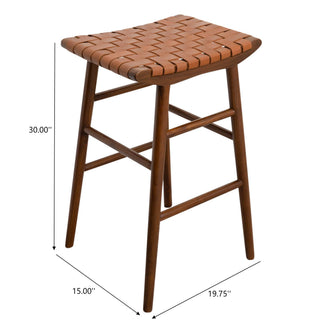Sunvega 30 Inch Genuine Leather Tan Bar Stool With Solid Wood Construction
