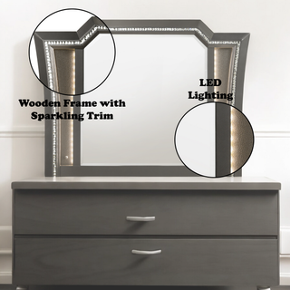 Sunvega Kaitlyn Metallic Gray Finish Wood Nightstand with Two Drawers and Crystal Trim