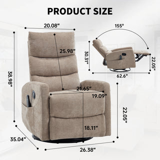 Sunvega Fabric Heat Massage Manual Recliner Chair with Rocker and Swivel for Living Room