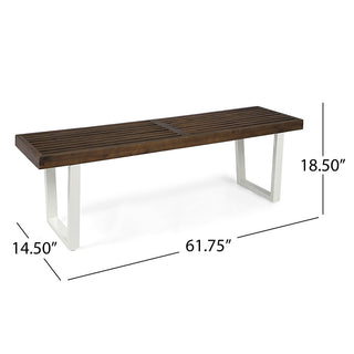 Sunvega Modern Acacia Wood Dining Bench with Iron Legs in Dark Brown and White