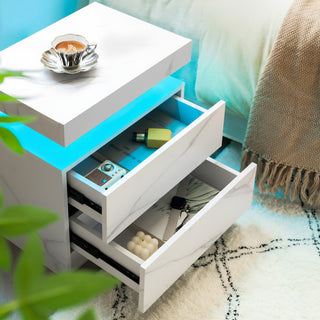 Sunvega Modern LED Nightstand with 2 Drawers Adjustable Lights for Bedroom Living Room