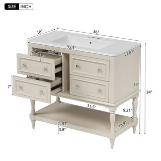 Sunvega 36 Inch Freestanding Vanity Cabinet with Sink Combo and 4 Drawers
